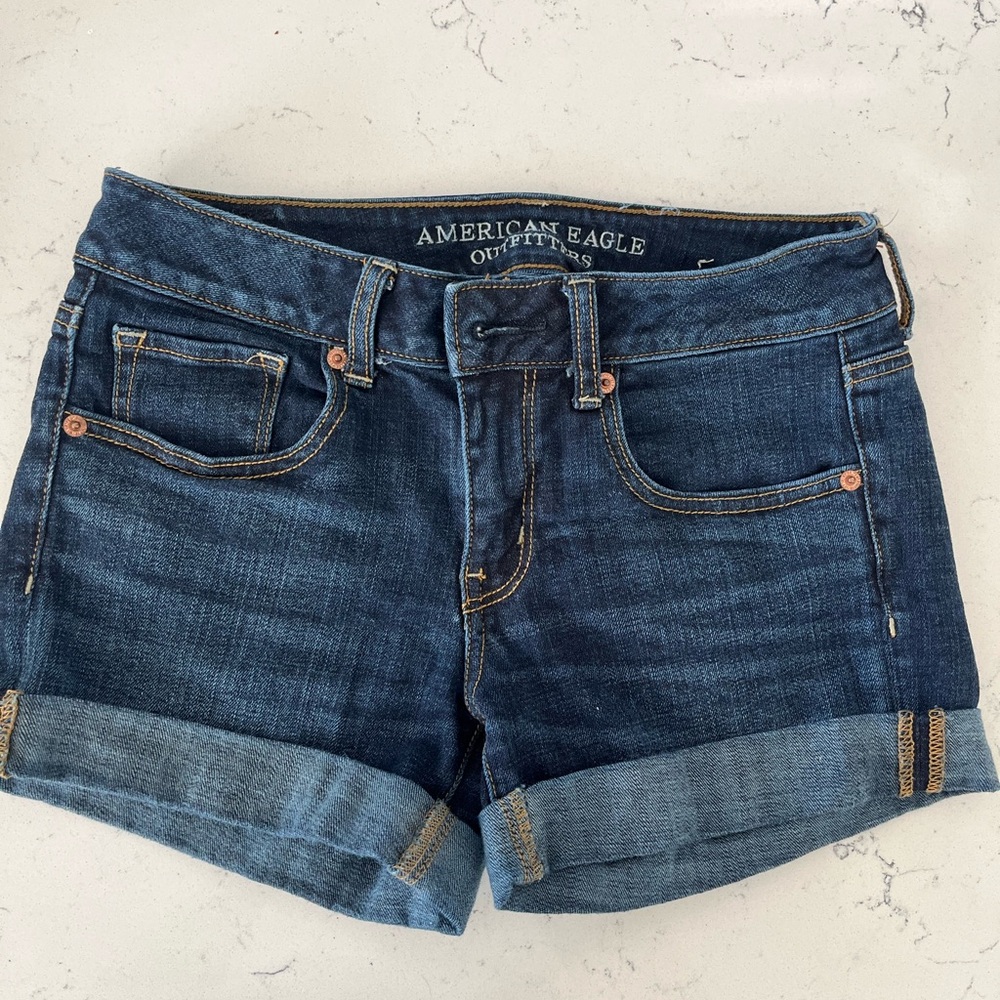 American Eagle Outfitters Blue Jean Shorts with Cuffed Hem